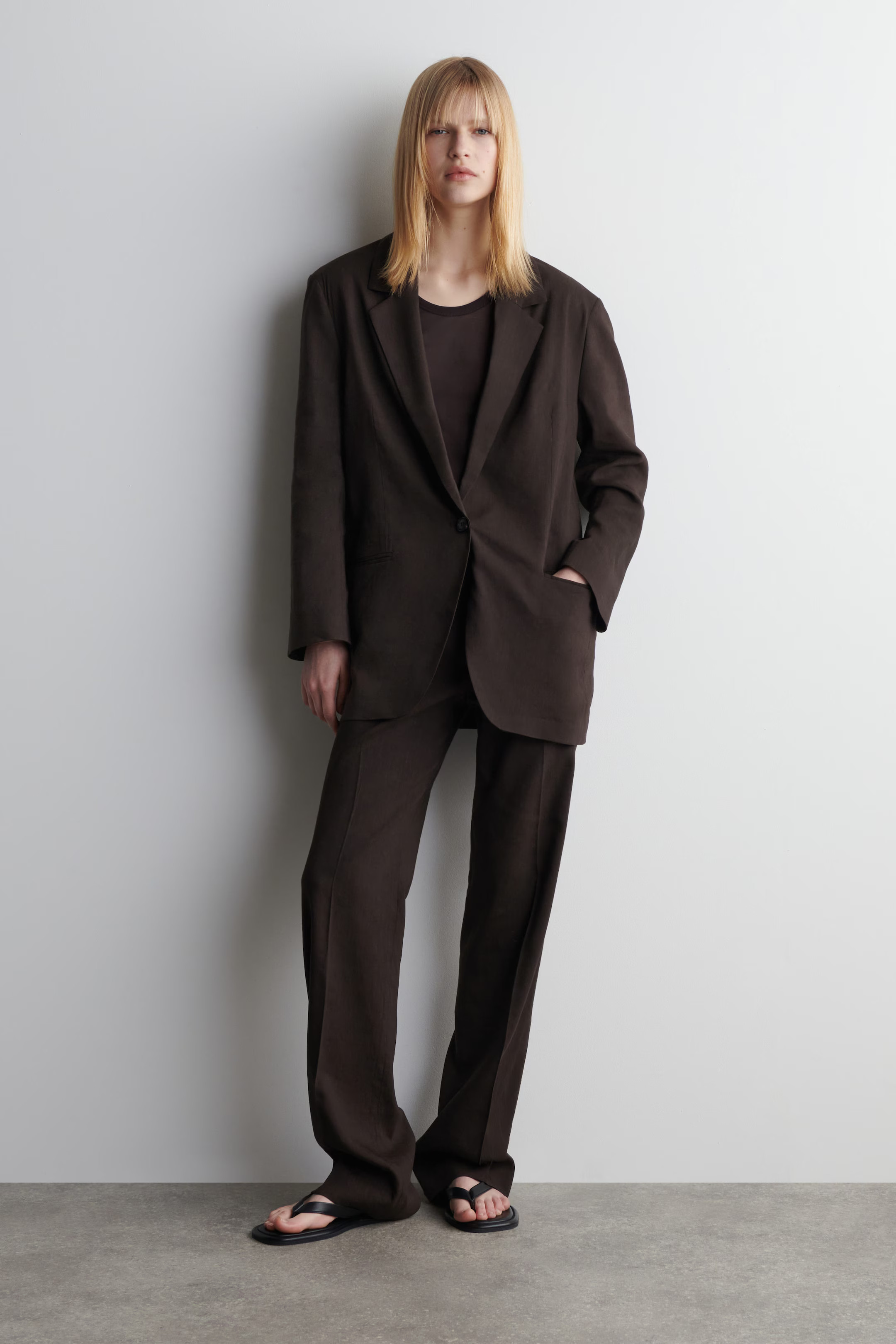 SINGLE-BREASTED LINEN BLAZER - DARK BROWN | COS | COS (EU)