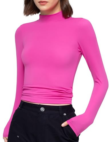 PUMIEY Long Sleeve Shirts for Women Mock Neck Slim Fit T Shirts Going Out Tops Basic Tee, Blush Small | Amazon (US)