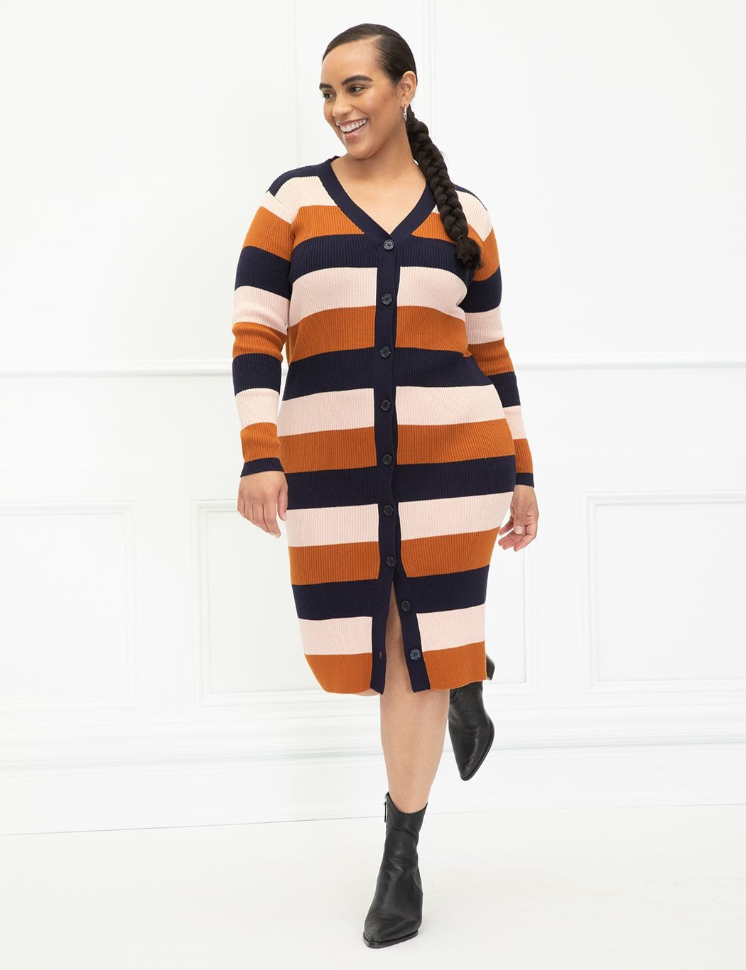 ELOQUII Elements Striped Cardigan Sweater Dress | Eloquii