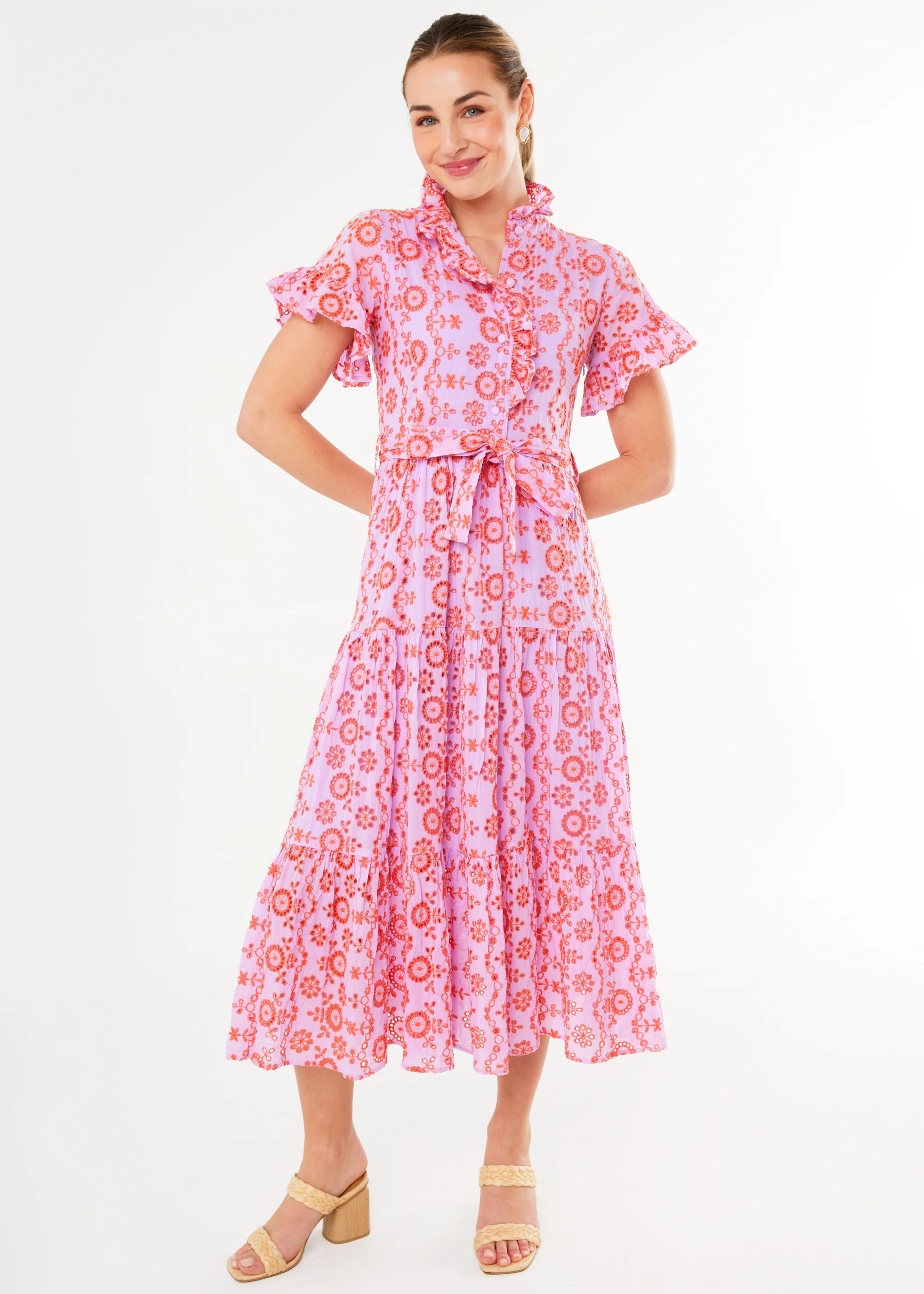 Sadie Maxi Dress Lavender Coral Eyelet | Abbey Glass