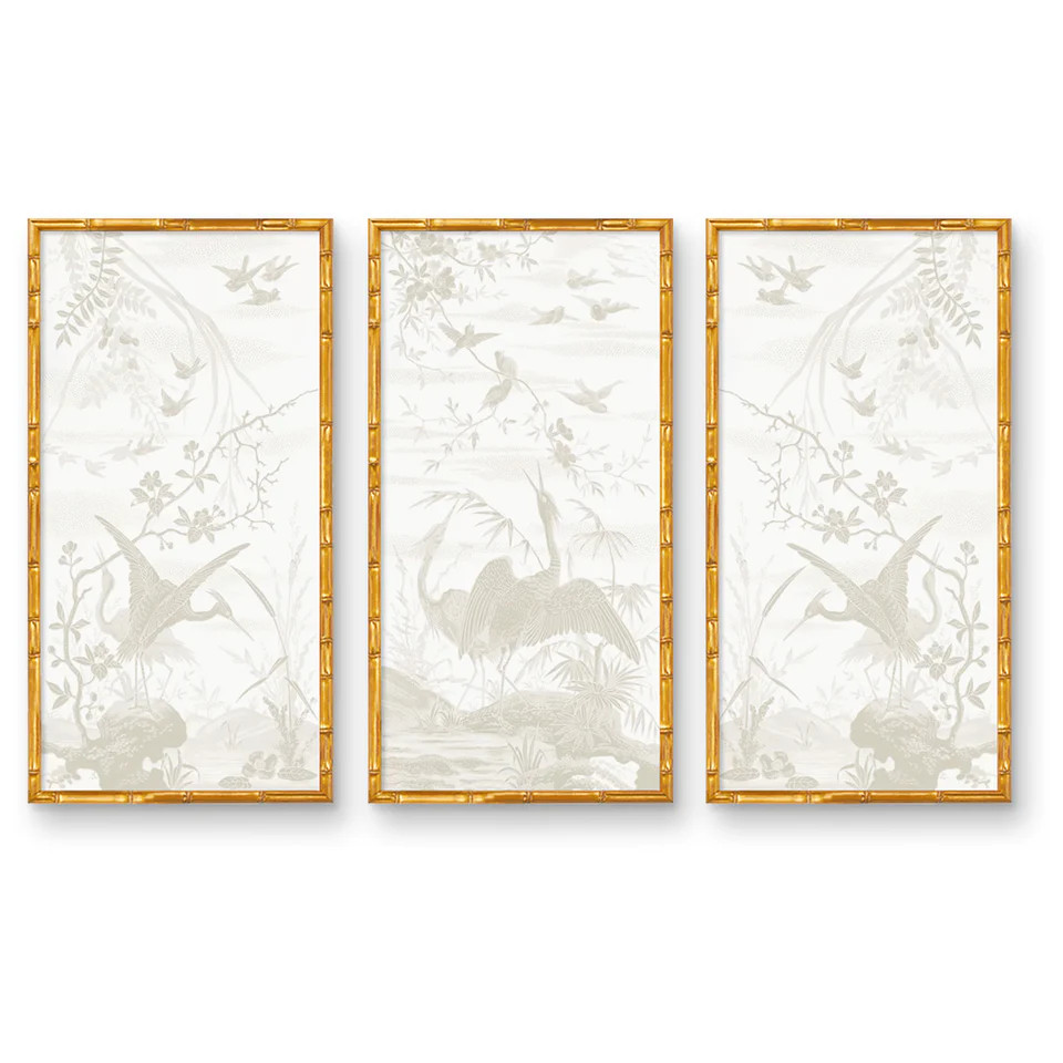 Chinoiserie Vintage Crane Mural Art Print | High-End Wall Art | Urban Garden Prints