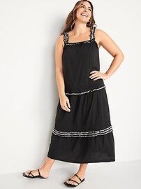 Sleeveless Ruffle-Neck Tiered Midi Swing Dress for Women | Old Navy (US)