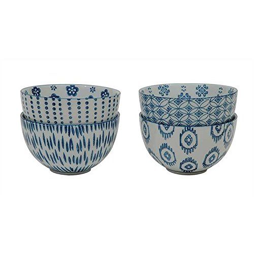 Creative Co-Op Hand Stamped Ceramic Bowls (Set of 4) - Blue & White | Amazon (US)