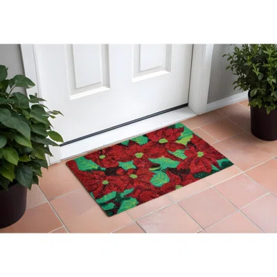18" X 30" Red and Green Coir Poinsettia Outdoor Christmas Door Mat | Wayfair North America