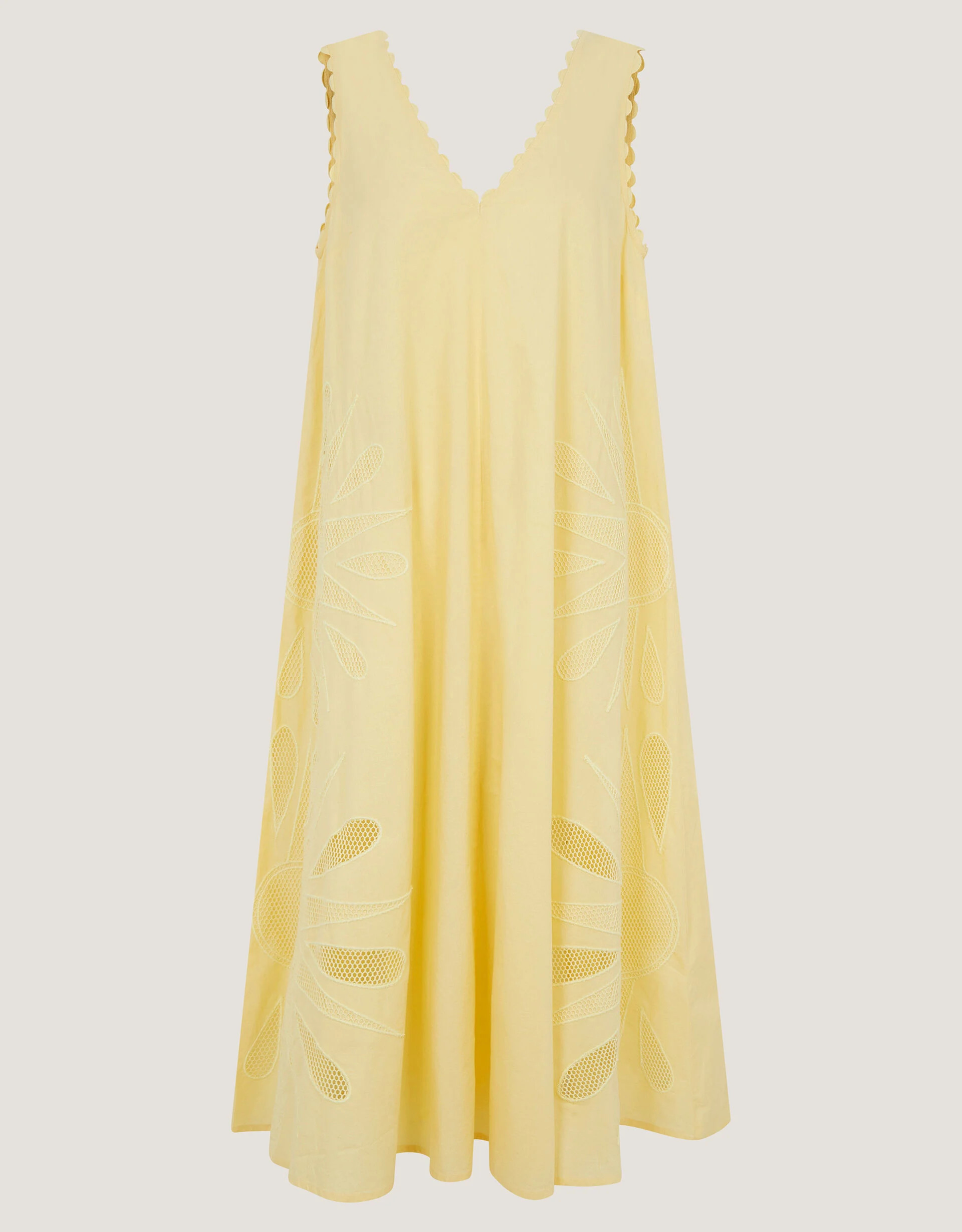 Sunny Sleeveless Scallop Midi Dress Yellow | Monsoon (UK)