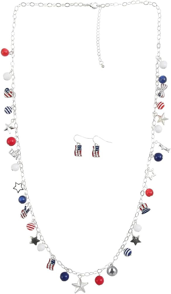 Madison Tyler American Flag Necklace Earrings for Women | 4th of July Heart Star Uncle Sam Hat US... | Amazon (US)