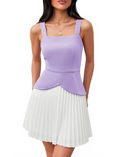 Angashion Women Purple Graduation Mini Dress: Elegant Pleated Hem A Line Wedding Guest Cocktail Party Short Dress Purple Large | Amazon (US)