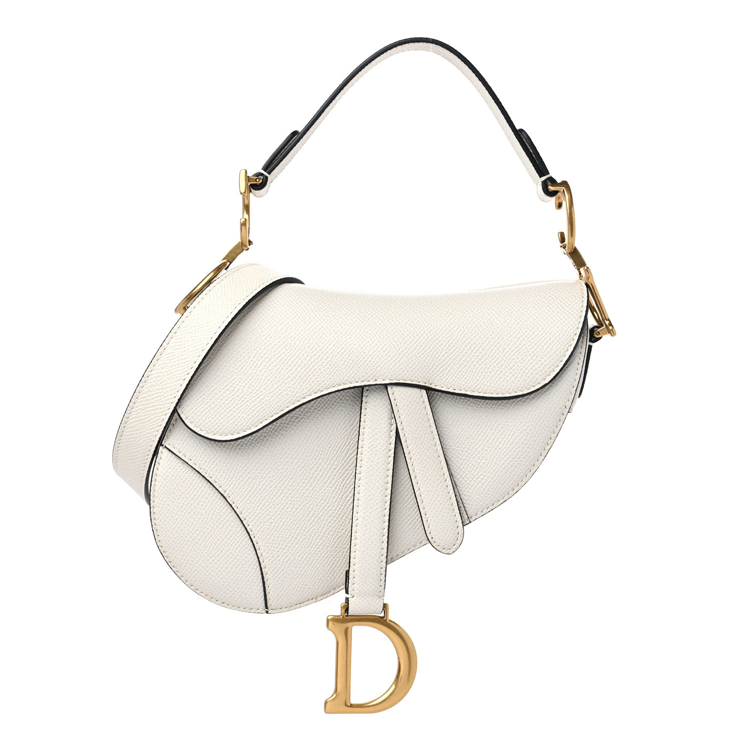 Grained Calfskin Mini Saddle Bag With Strap White | FASHIONPHILE (US)