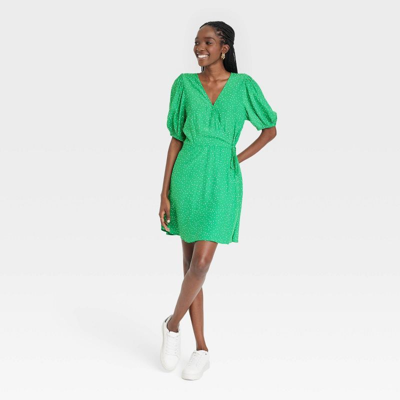 Women's Puff Short Sleeve Wrap Dress - A New Day™ | Target