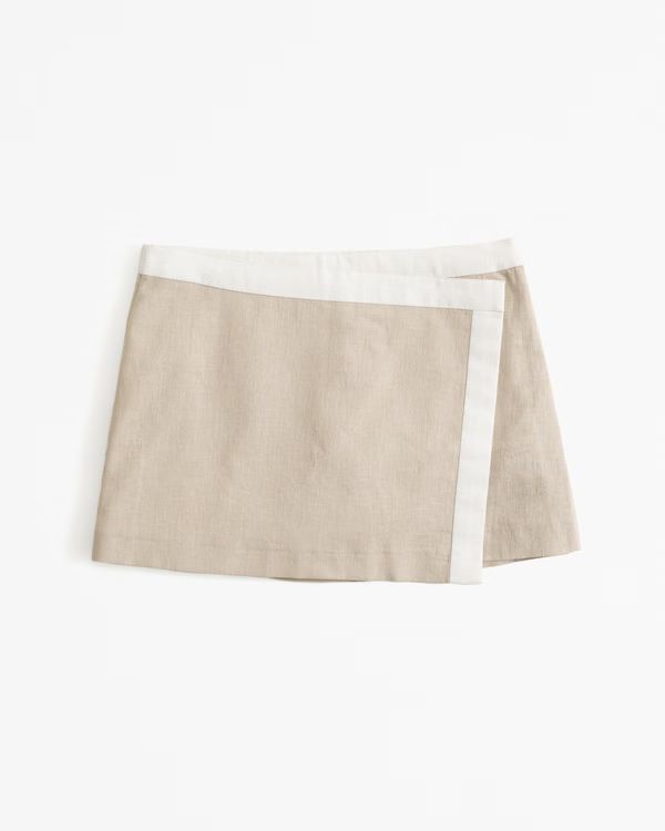 Mid Rise Linen-Blend Tailored Mini Skort | Abercrombie & Fitch (US)