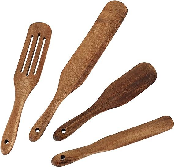 Wooden Spurtle Set, 4 Pcs Natural Acacia Wood Kitchen Utensils for Nonstick Cookware, Spurtles Ki... | Amazon (US)