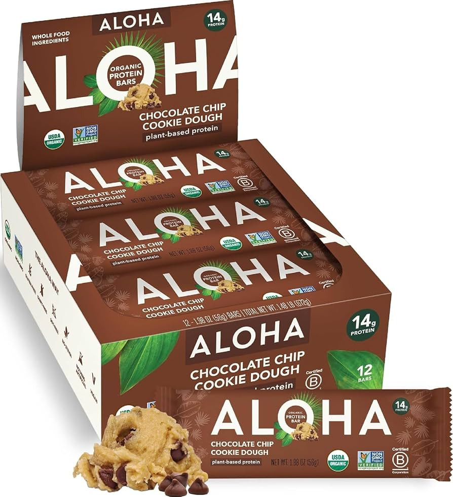 ALOHA Organic Plant Based Protein Bars | Chocolate Chip Cookie Dough, 12 Ct | Amazon (US)
