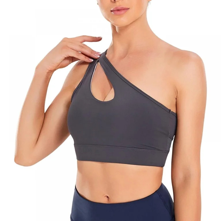 Pretty Comy One Shoulder Sports Bra Removable Padded Yoga Top Post-Surgery Wirefree Medium Suppor... | Walmart (US)