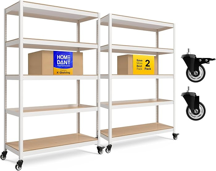 HOMEDANT House 5-Tier Metal Rolling Cart Shelf Rack Casters Heavy Duty Laminated Wheel Shelving U... | Amazon (US)