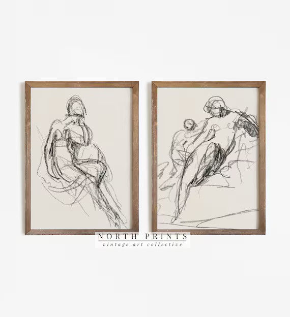 Vintage Abstract Portrait Sketch Art Print Set  Minimalist | Etsy | Etsy (US)