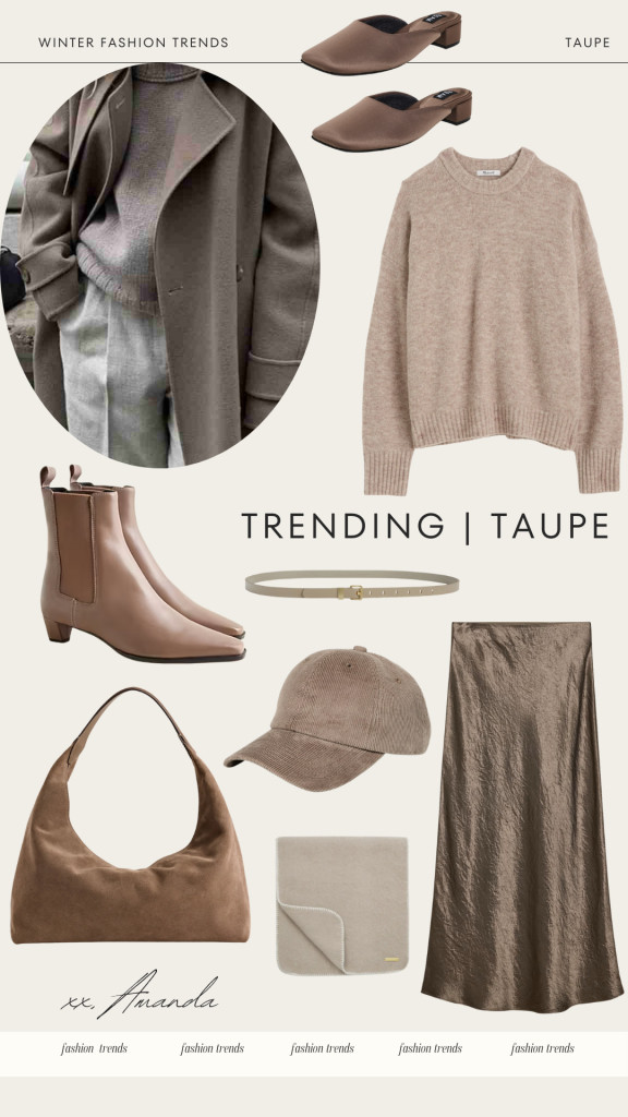 Mole / taupe is a stunning greyish-brown shade trending this winter, offering the perfect middle tone for chic and versatile outfits. This earthy hues add warmth and sophistication to any look, making them ideal for coats, trousers, and even sweaters. Mole / taupe bring a soft, natural vibe to winter outfits while remaining polished and timeless. They’re perfect for creating cozy, elegant looks with a touch of earthy charm!

 

 #LTKgrwm #LTKootd #LTKSeasonal
