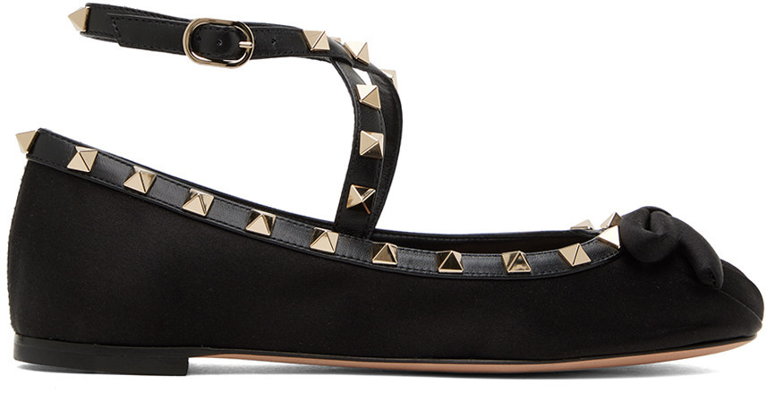 Valentino Garavani Black Rockstud Ballerina Flats | SSENSE