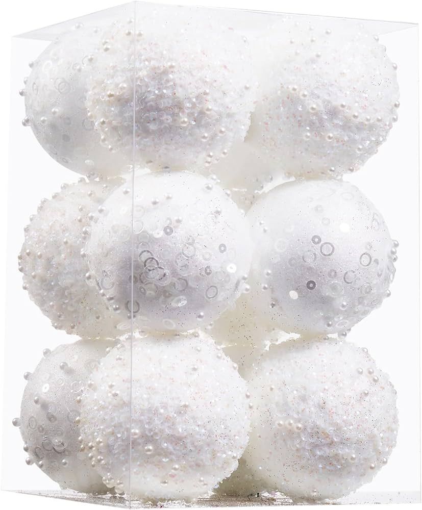 ChrisWish 12CT Christmas Ball Ornaments, White Christmas Ball Decorations Shatterproof Plastic Ha... | Amazon (US)