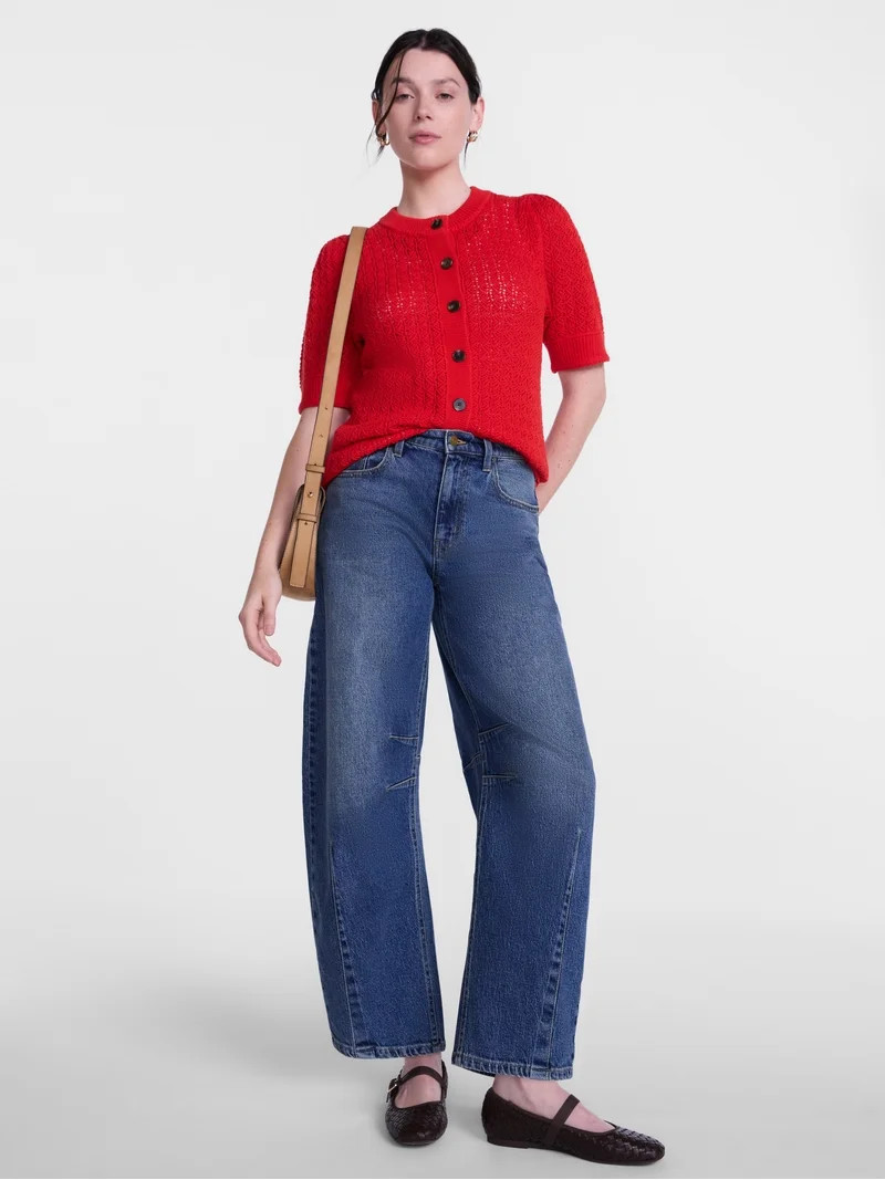 Scenario Women's and Women's Plus Crewneck Cardigan with Short Sleeves, Lightweight, Sizes XS-4X | Walmart (US)