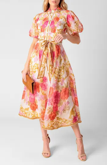 FLYING TOMATO Floral Puff Sleeve Shirtdress in Ivory Floral at Nordstrom Rack, Size Small | Nordstrom Rack