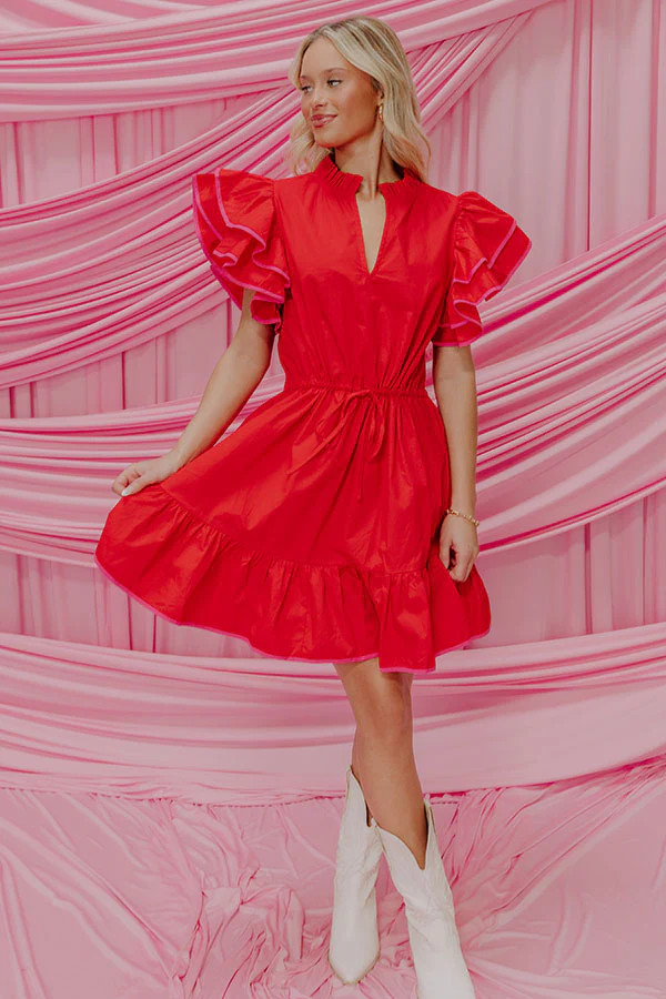 Red Wine Sippin' Ruffle Mini Dress | Impressions Online Boutique