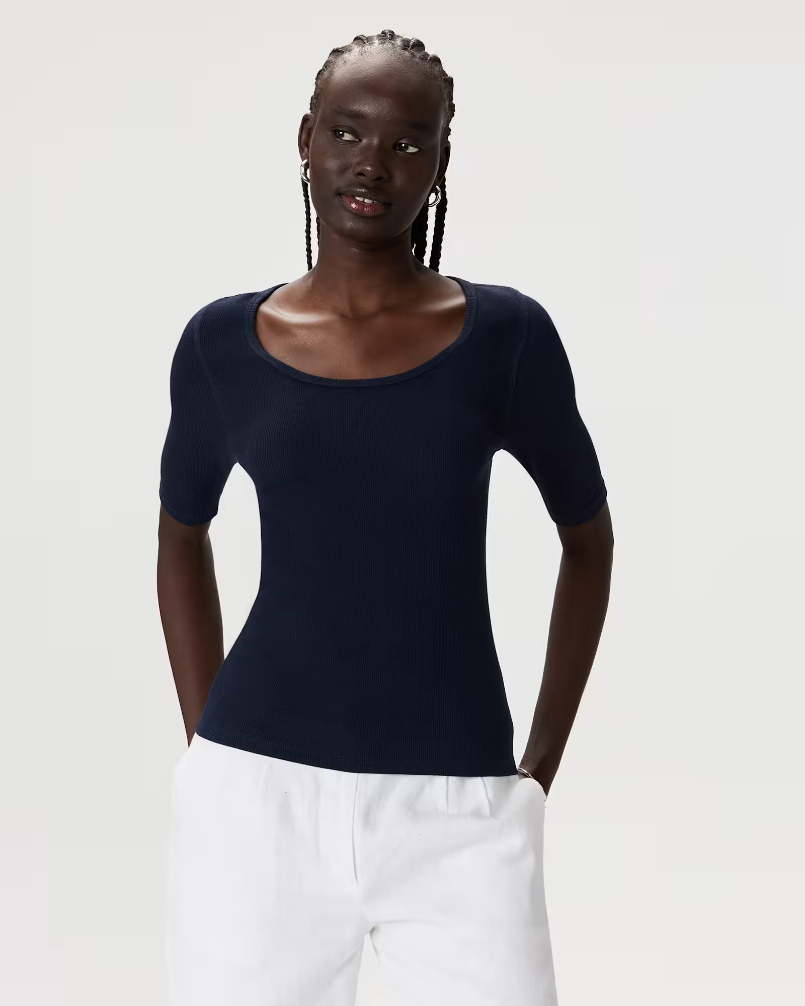 Organic Cotton Micro-Rib Elbow Sleeve Tee | Quince