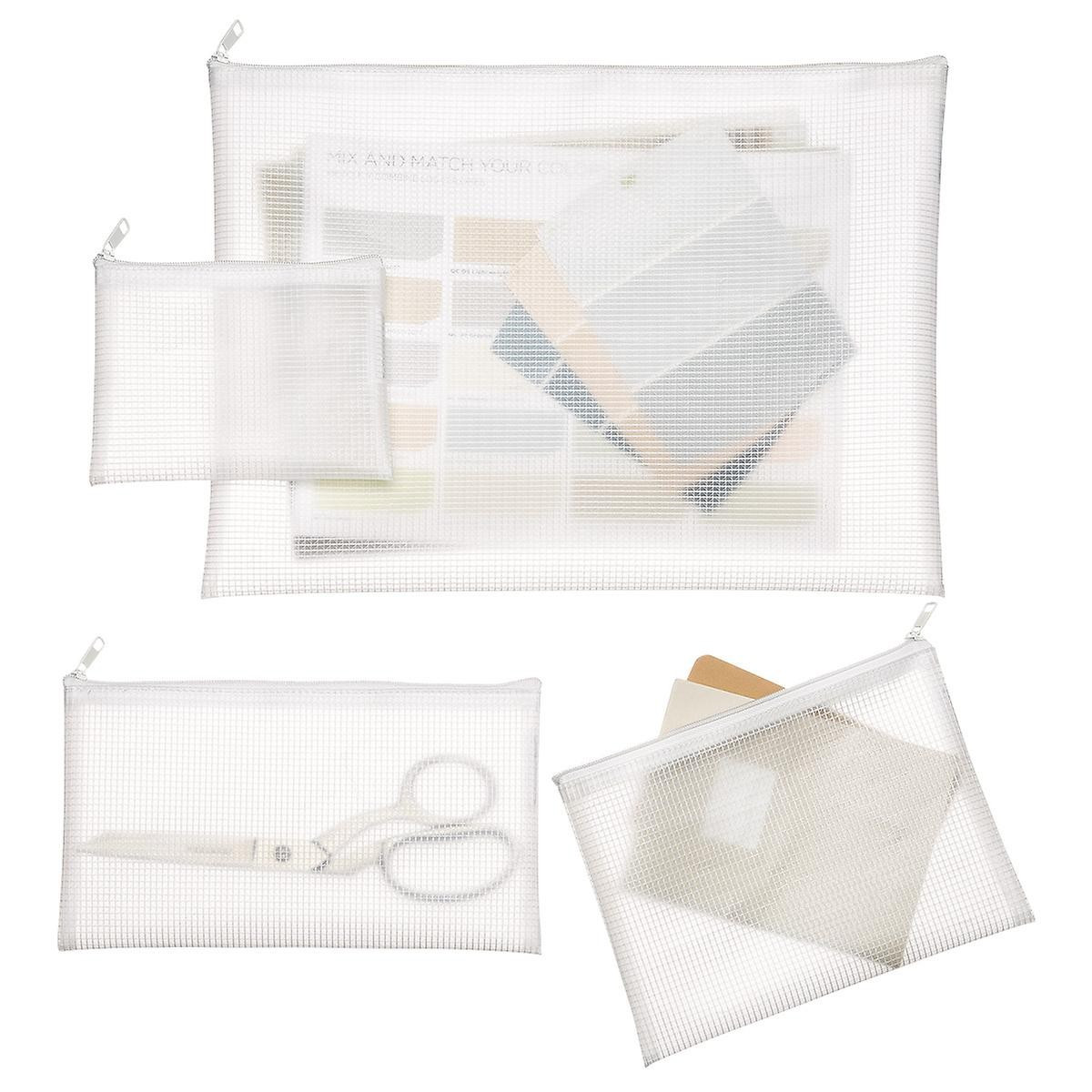 White Zippered Vinyl & Mesh Pouch Sets | The Container Store