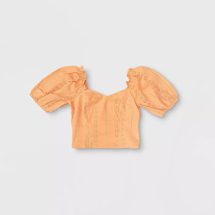 Women's Puff Short Sleeve Cropped Eyelet Detail Top - Wild Fable™ (Regular & Plus) | Target