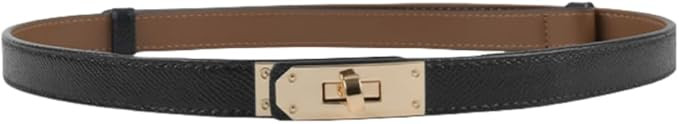 Women Skinny Leather Belt Classic Solid Color Alloy Turn Lock Ladies Adjustable Leather Belts For... | Amazon (UK)