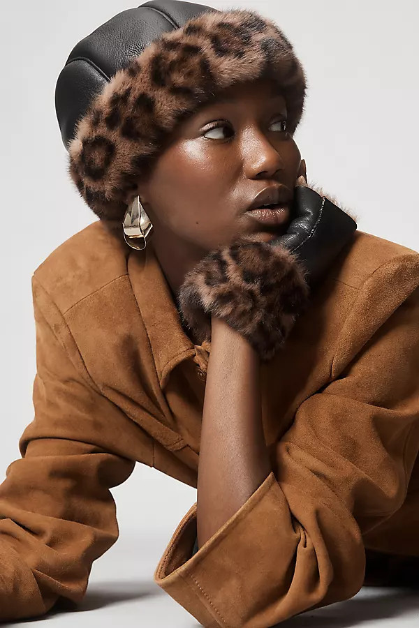 Faux Fur Faux Leather Fingerless Gloves | Anthropologie (US)