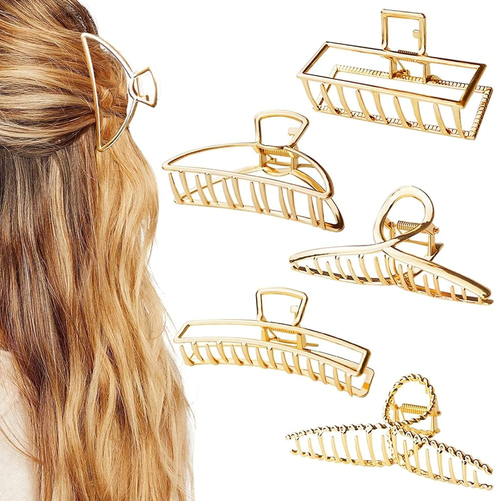 5 Pack Large Gold Hair Clips for Thick Hair Metal Cross Claw Clip Non-Slip Banana Hair Claw Clips... | Amazon (US)