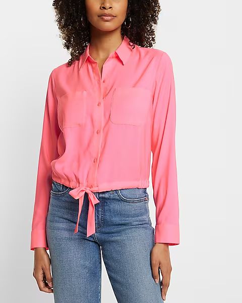 Cinched Tie Bottom Relaxed Portofino Shirt | Express