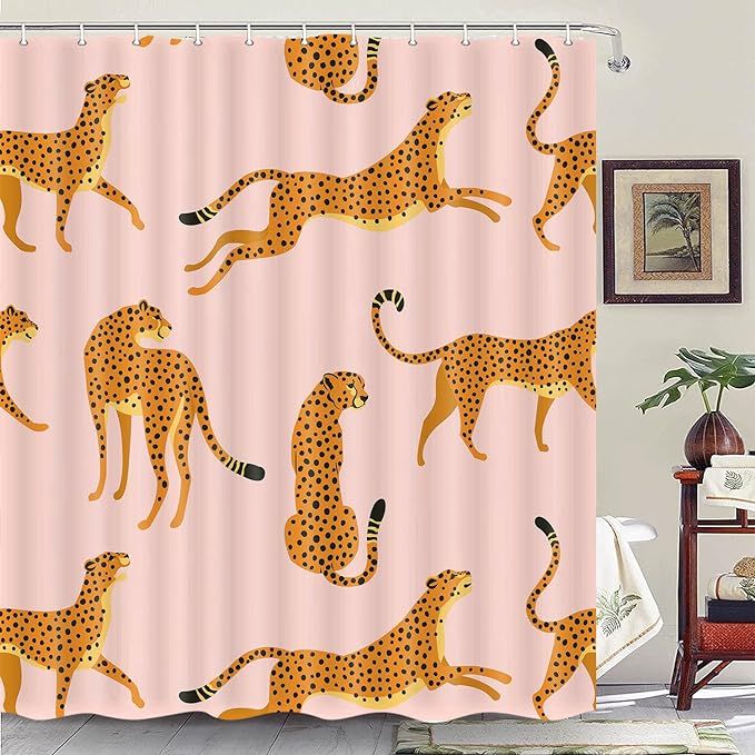 Uokiuki Boho Leopard Fabric Shower Curtain, Tropical Animal Cheetah Shower Curtain for Bathroom, ... | Amazon (US)
