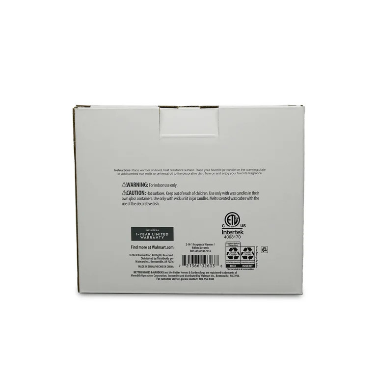 Better Home & Gardens 2-in-1 Fragrance Ceramic Warmer, White Ribbed, 1 Pc | Walmart (US)