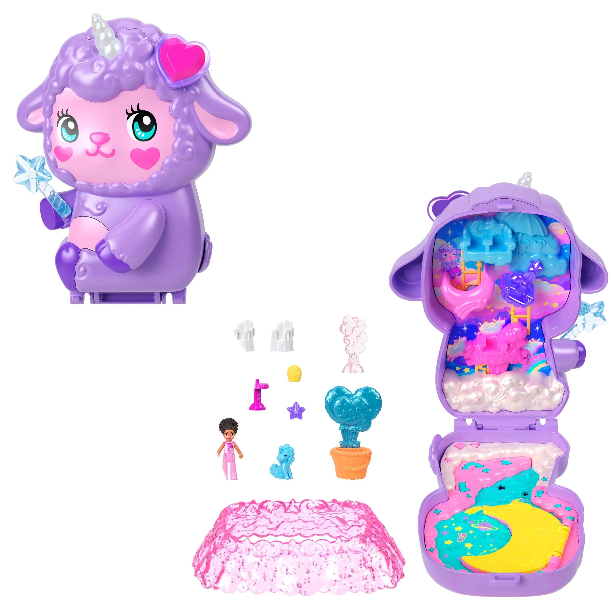 Polly Pocket Cozy Dreamland Lamb Compact Playset with 1 Micro Doll and Pet Unicorn, Travel Toy wi... | Walmart (US)