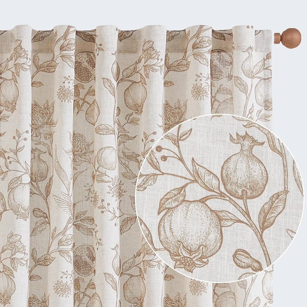 jinchan Linen Curtains Floral Curtains for Living Room 63 Inch Length French Rod Pocket Light Fil... | Amazon (US)