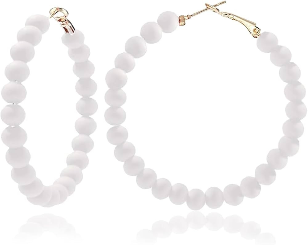 Boho Beaded Hoop Earrings Bohemian Multicolor Candy Acrylic Circle Round Chic Dangle Earrings for... | Amazon (US)