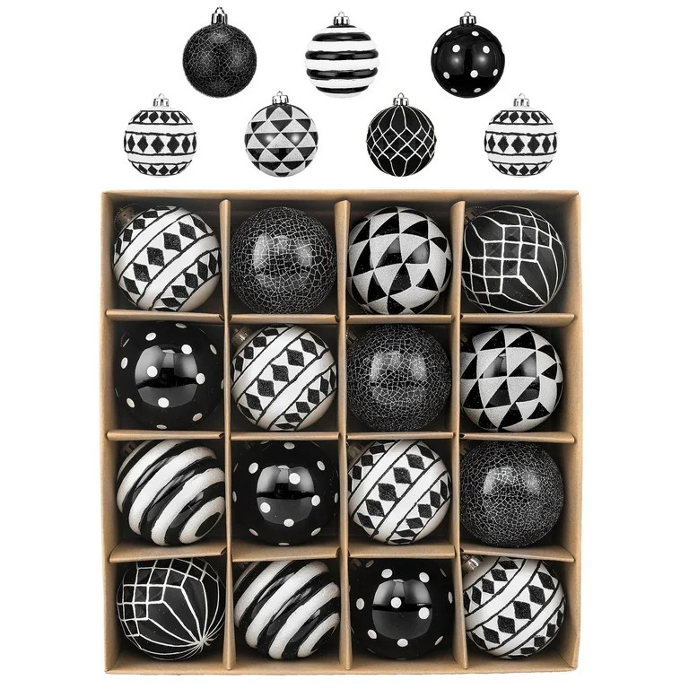 Valery Madelyn 16ct 3.15 inches Christmas Ornmaents Set, Black and White Shatterproof Hanging Orn... | Walmart (US)
