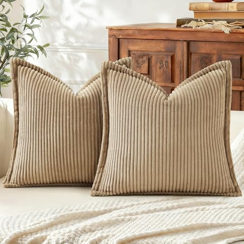 Corduroy Summer Throw Pillow Covers 22x22 Set of 2, Neutral Decorative Soft Boho Couch Pillow Cov... | Amazon (US)