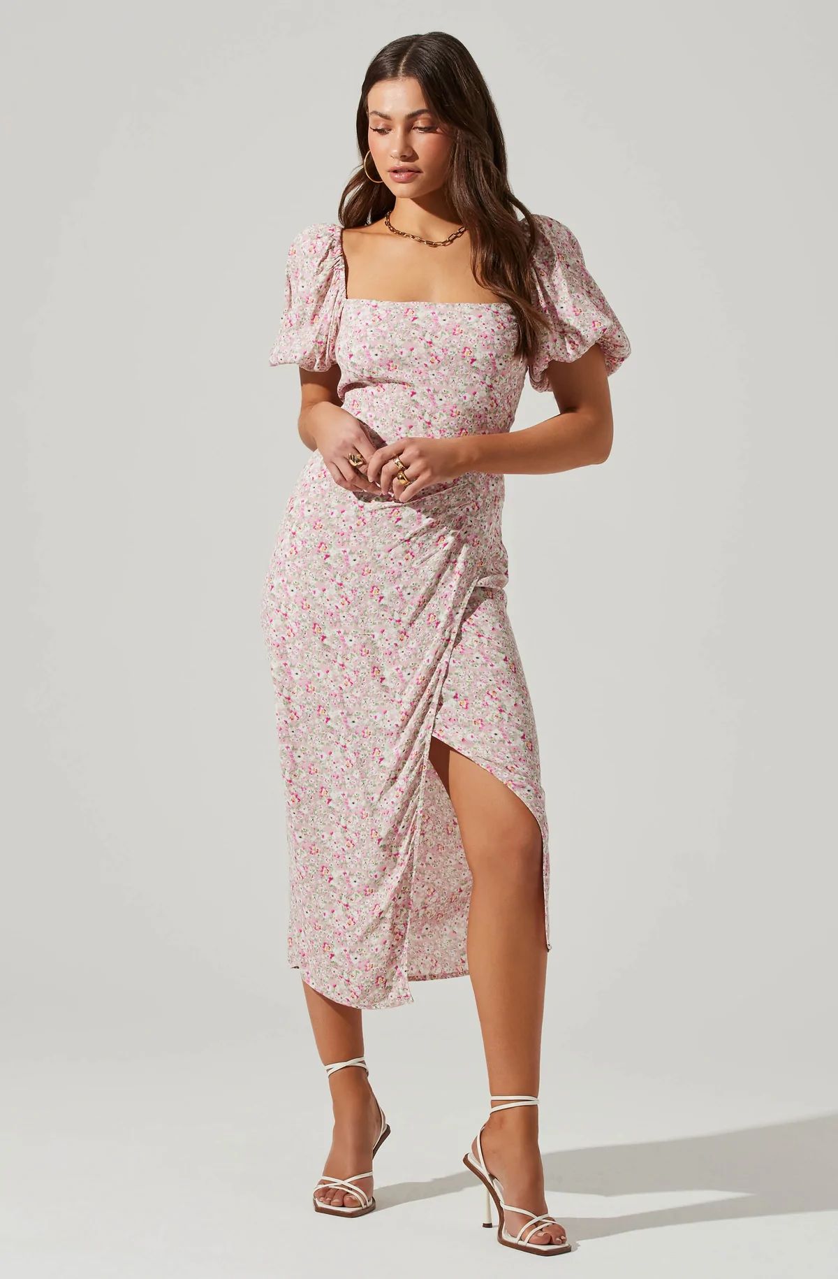 Floral Square Neck Slit Front Midi Dress | ASTR The Label (US)