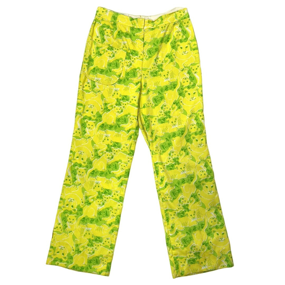 1970s Lily Pulitzer Novelty Panther Print Pants Yellow & Green Vintage - Etsy | Etsy (US)