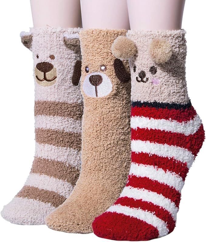 3-5 Pairs Womens Fuzzy Socks Winter Warm Fluffy Soft Slipper Home Sleeping Cute Animal Socks | Amazon (US)