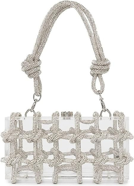 Clear Acrylic Rhinestone Purse, Sparkle Evening Clutch, Crystal Embellished Knotted Handbag for C... | Amazon (US)