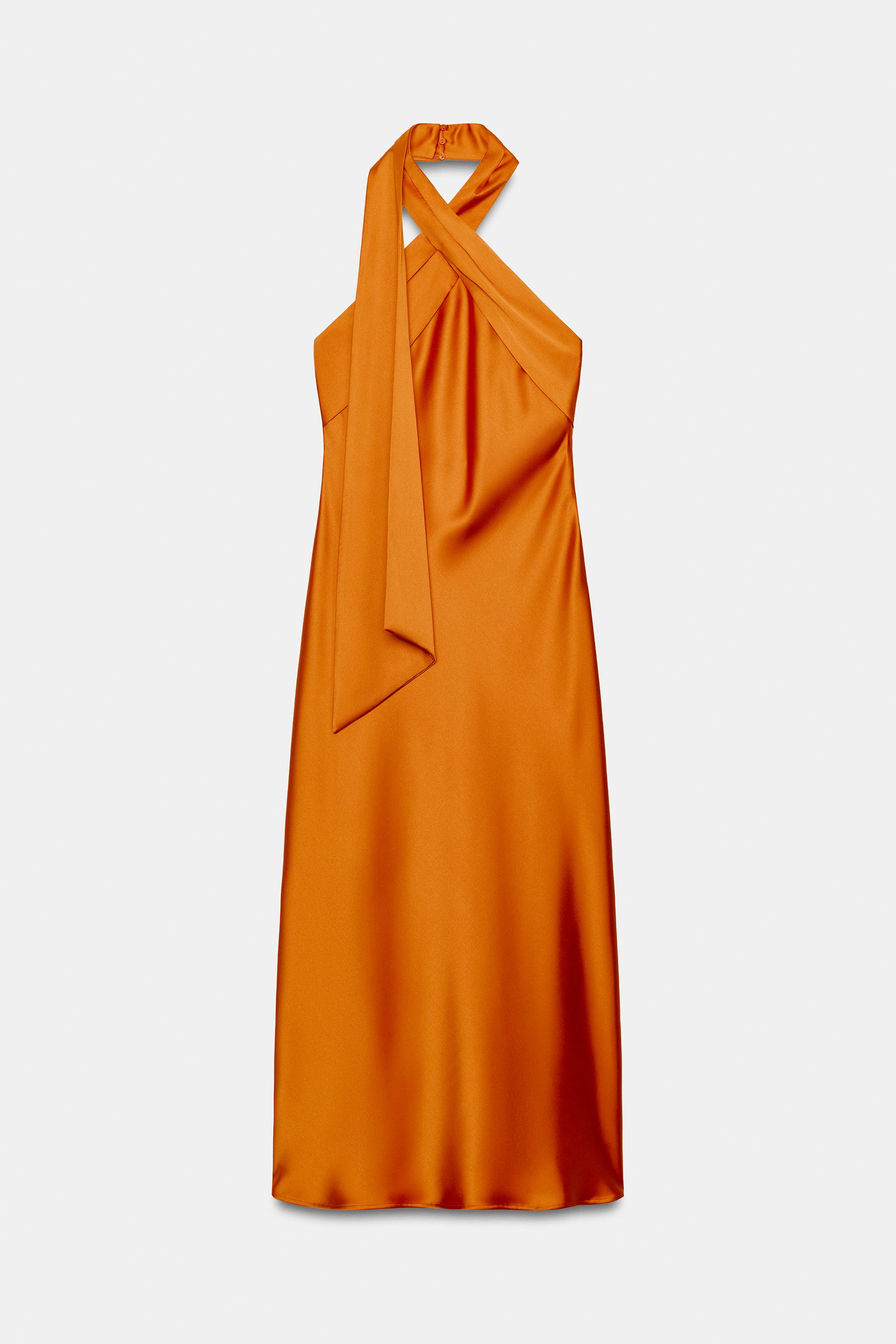 SATIN HALTER MIDI DRESS | Zara UK