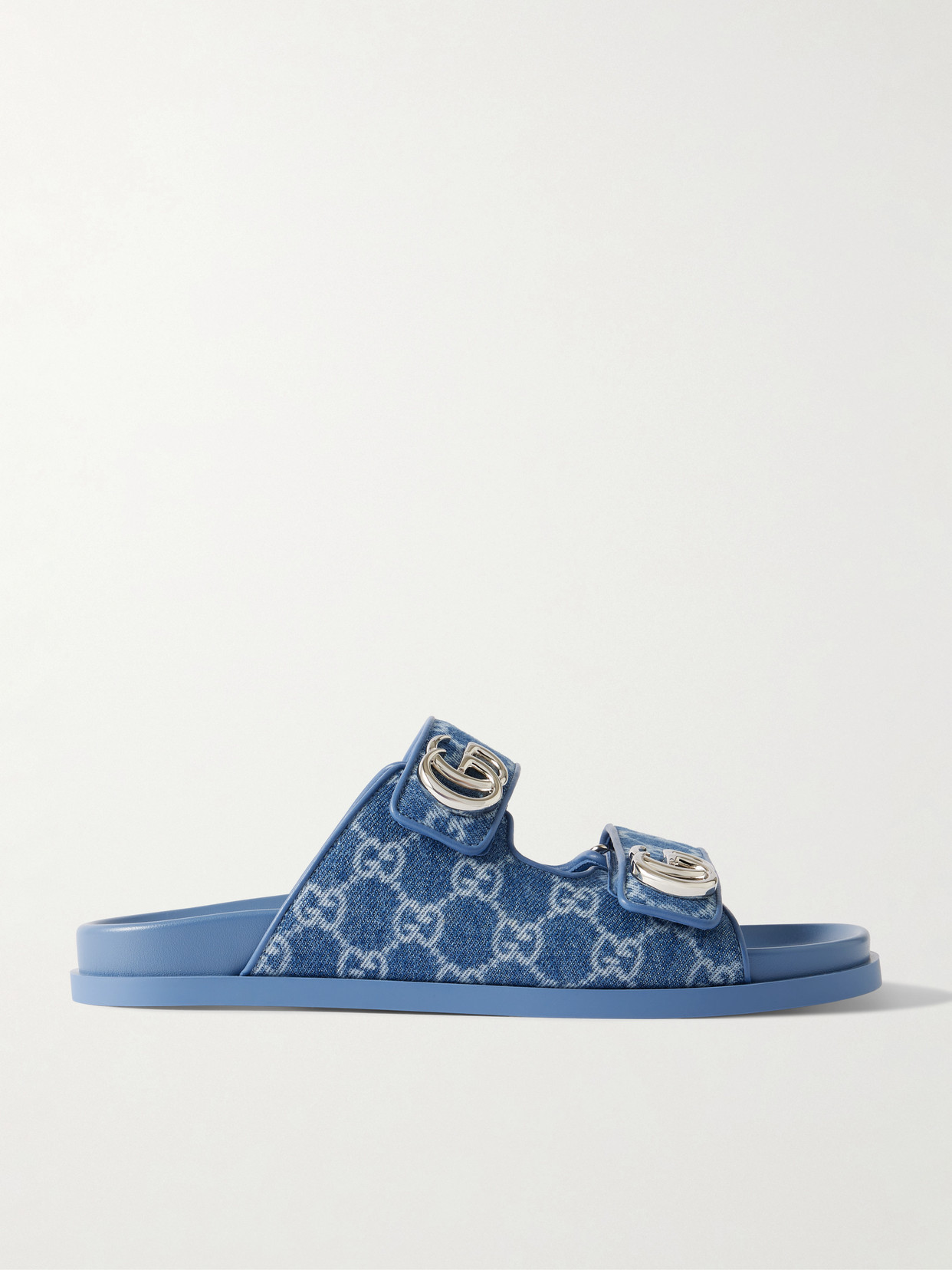 Gucci - Embellished Printed Denim Sandals - Blue | NET-A-PORTER (US)