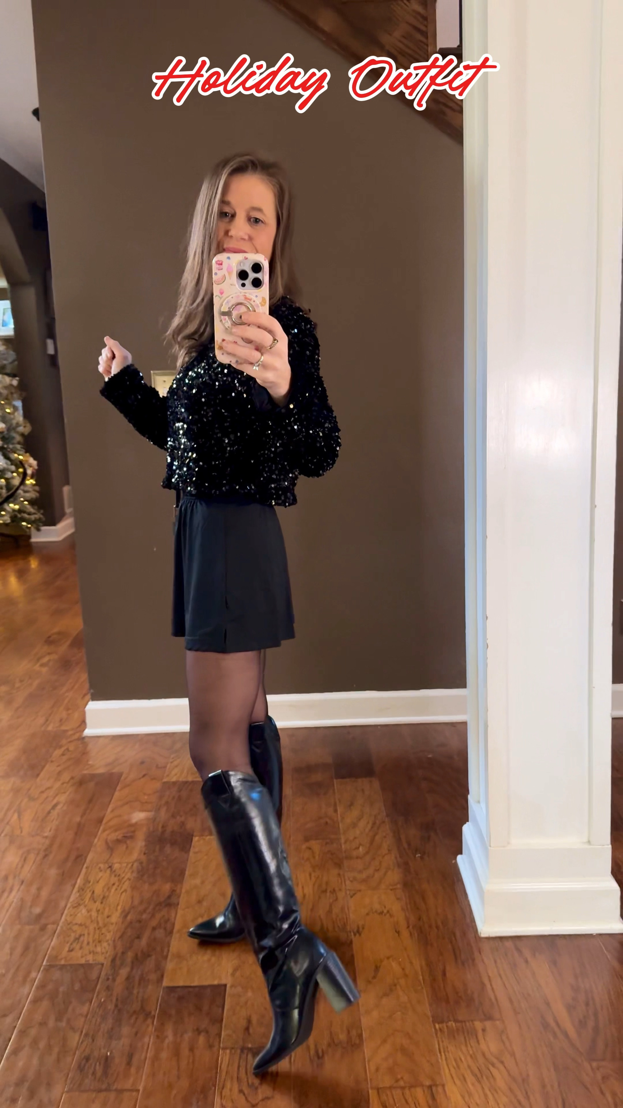 ✨ Holiday Party Outfit Idea ✨
The perfect black sequin top + mini skirt combo for Christmas parties, New Year’s Eve outfits, winter events, and holiday girls’ night looks. Styled with sheer tights and black knee-high boots for an elevated, classic vibe.

This look is affordable, chic, flattering, and SO easy to recreate for any festive event this season. You can tie the bows in the front or back! Great for date nights, office holiday parties, family celebrations, and dressy winter outfits. Everything is linked! ❤️✨

* also linking 2 other black boot options since mine are low in stock 

#LTKHoliday #LTKPetite #LTKFindsUnder50