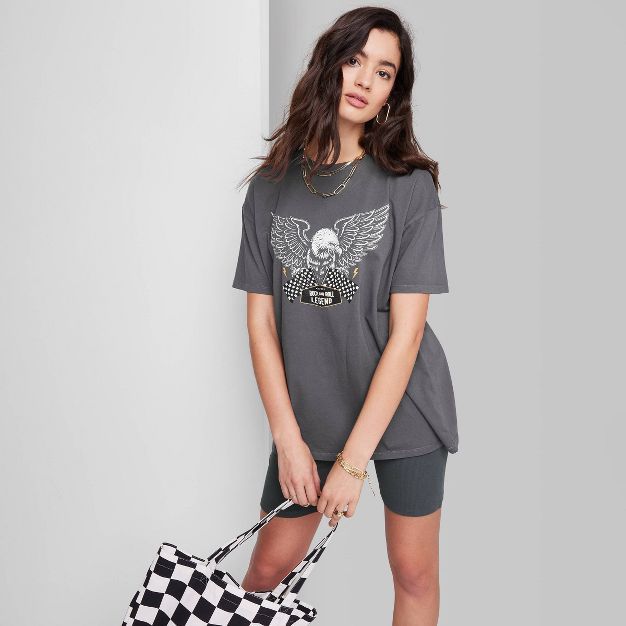 Women's Ascot + Hart Eagle Short Sleeve Graphic Boyfriend T-Shirt - Gray | Target