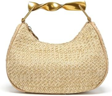 Nefokfdus Straw Bag for Women,Boho Chic Woven Hobo Tote Handbag,Handmade Straw Crescent Satchel P... | Amazon (US)