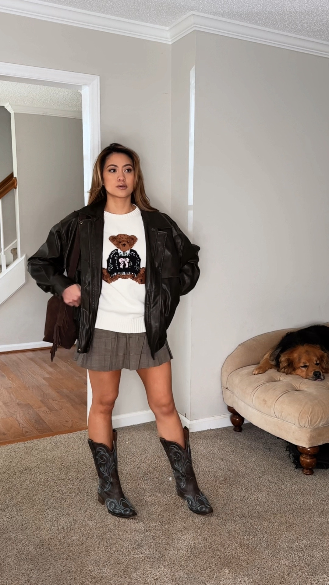 Leather jacket - 12th Tribe (code PAULINA10, London Calling in size small)
Teddy bear sweater - old Aeropostale (found on Poshmark, linking similar)
Skort - Asos (sold out, linking similar)
Suede Fringe bag - TJ Maxx (linking similar)
Western boots - JustFab (size up 1/2)

#liketkit #LTKStyleTip #LTKSeasonal
https://liketk.it/5wOvS