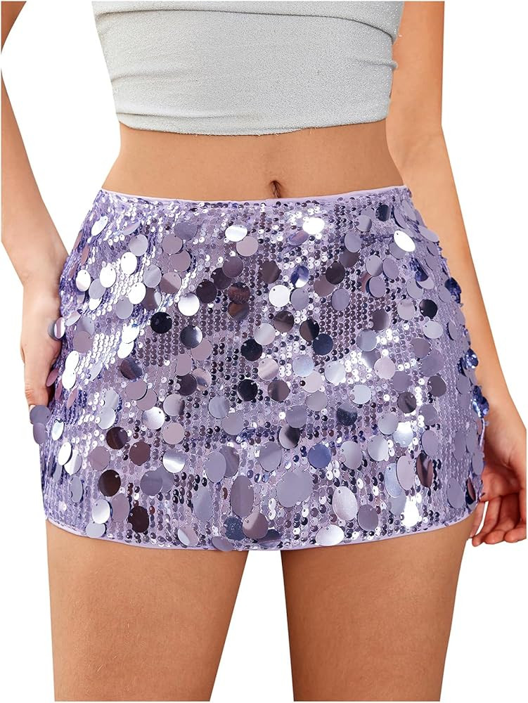 MakeMeChic Women's Sparkly Sequin Mini Skirt Y2k Low Rise Glitter Rave Micro Skirt with Shorts Un... | Amazon (US)